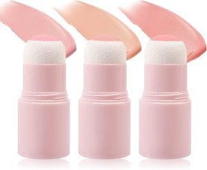 Azonee 3 PCS Cream Blush Stick with Brush, 3-in-1 Cheek Blush & Lip Tint & Eyeshadow Moisturizing Lightweight Multi-Stick Blush, Cream Contour Stick, Natural And Long-Lasting, Waterproof