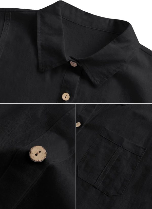 ⁦Mens Beach Linen Shirts Short Sleeve Cuban Button Down Casual Summer T Shirt Guayabera Hawaiian Tee Loose Fit Tops⁩ - الصورة ⁦7⁩