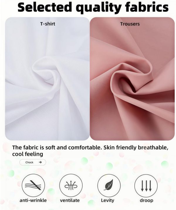 ⁦Summer casual two-piece set for girls, wide-leg pants and casual T-shirt, 5-16Y cute clothing, cool girl printed short-sleeved top + long pants, pink wide-leg pants⁩ - الصورة ⁦5⁩