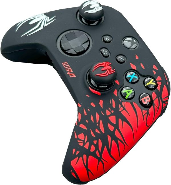 ⁦ElitePlay Black and Red Spider Anti-Slip Silicone Cover Skin for Xbox Controller, Soft Rubber Case for Xbox Series X, Series S and Xbox One Wireless Controller With 2 Sets Thumb Grips⁩ - الصورة ⁦6⁩