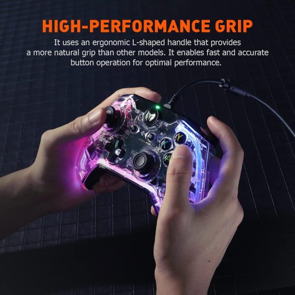 ⁦Wired Controller, BIGBIG WON Rainbow PC Controller RGB Indicator, Custom Back Buttons, 6-Axis Gyro, Dual Motor, Linear Trigger Wired Game Controller for Switch/Windows10 & for PS5/PS4 via R90 Adapter⁩ - الصورة ⁦4⁩