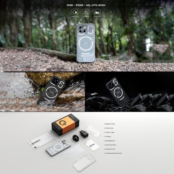 ⁦Doo.gee Smartphone - Powerful 5G Rugged Device with 100MP Camera, Dimensity 7300 CPU, 16GB RAM + 512GB Storage, IP68/IP69K Rated, and Android 14 LED Light Effect (Moon Shadow Black) (Silver)⁩ - الصورة ⁦5⁩
