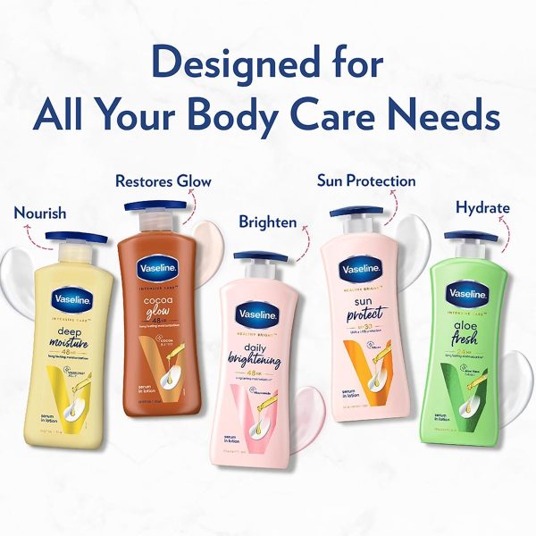 ⁦Vaseline Intensive Care Deep Moisture Nourishing Body Lotion 400 ml, Daily Moisturizer for Dry Skin, Gives Non-Greasy, Glowing Skin - For Men & Women⁩ - الصورة ⁦7⁩
