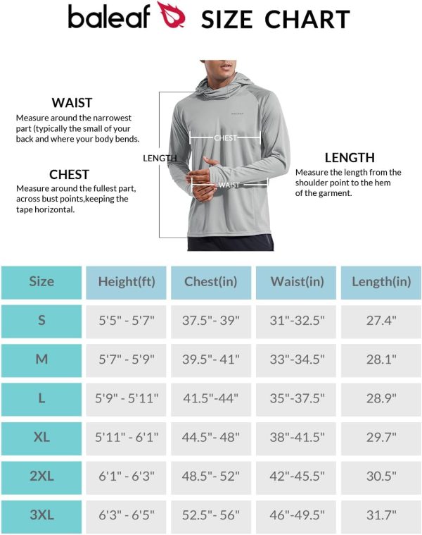 ⁦BALEAF Men's Sun Protection Hoodie Shirt UPF 50+ Long Sleeve UV SPF T-Shirts with Mask Rash Guard Fishing Lightweight⁩ - الصورة ⁦6⁩