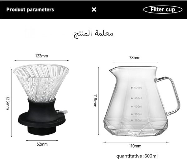 ⁦ZYNOXITY Smart Coffee Dripper Set: Manual Pour Over Coffee Maker with Glass Carafe, Reusable Filter, and Scale - Perfect for Home, Cafe, or Camping - Black or Clear - Ideal Gift Kit⁩ - الصورة ⁦6⁩