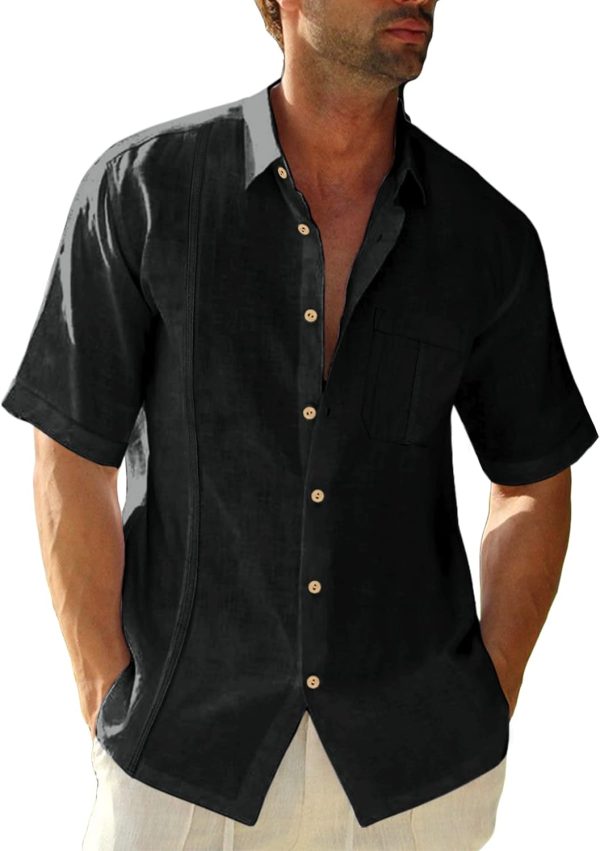 Mens Beach Linen Shirts Short Sleeve Cuban Button Down Casual Summer T Shirt Guayabera Hawaiian Tee Loose Fit Tops