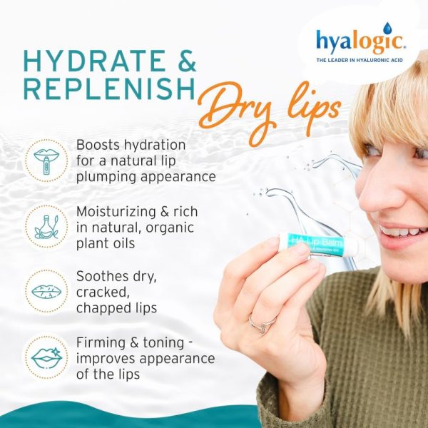 ⁦Hyalogic HA Lip Balm - Hyaluronic Acid & Organic, Natural Coconut Oil - Soothes Dry, Chapped Lips - Plumping, Moisturizing & Nourishing - Unflavored - Fragrance & Dye Free - 4.25g - 1 Stick⁩ - الصورة ⁦3⁩