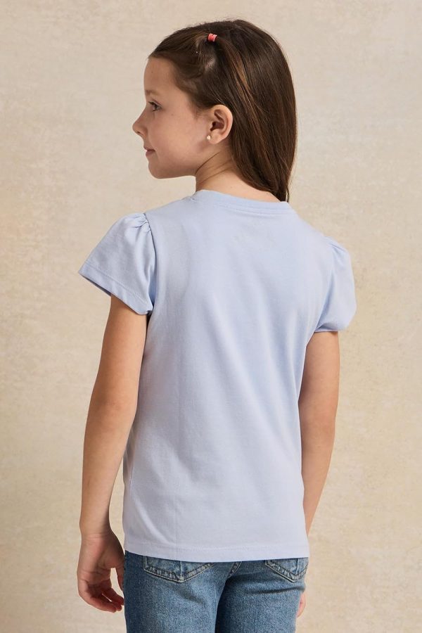 ⁦REDTAG Girls Blue Butterfly Print T-Shirt⁩ - الصورة ⁦4⁩