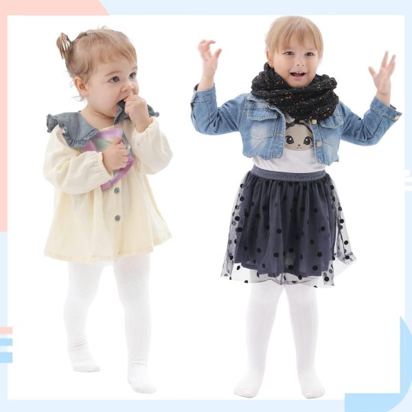 ⁦Toddler Girls Cotton Tights, Cable Knit Leggings, 3 Pairs, White Pink Grey, Ages 1-4 (UAE/KSA, Age, 1, 2, White Grey Pink)⁩ - الصورة ⁦3⁩