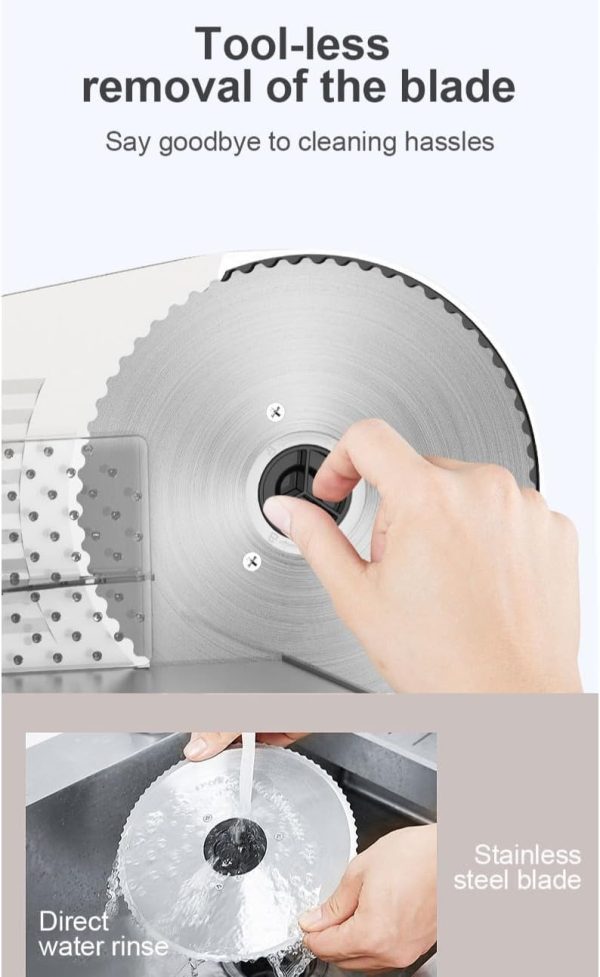 ⁦Electric Slicer and Cutting Machine, Removable Stainless Steel Blade Pusher, Cheese Fruit Vegetable Bread Cutter Adjustable Knob for Thickness Food 500W SK-446 Silver⁩ - الصورة ⁦6⁩
