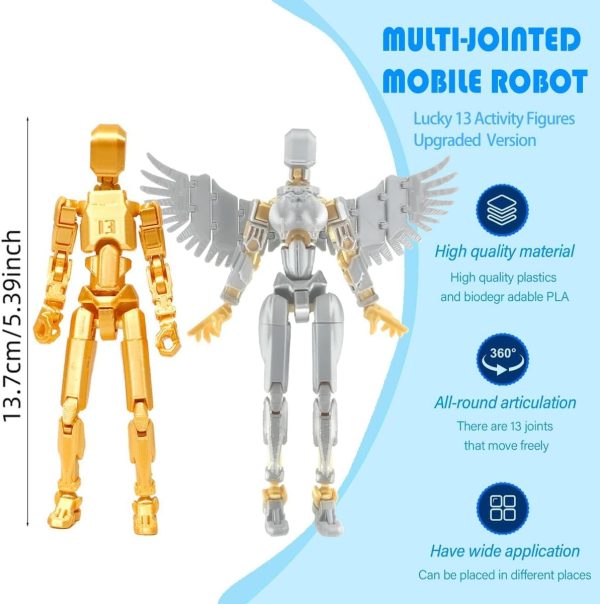 ⁦T13 Action Figure Set Assembled, 3D Printed Titan 13 Dummy Multi-Jointed Robot Toys, Gold Desktop Model with Accessories, Poseable Invincible Gaming Figures for Kids Adults Decoration Collection⁩ - الصورة ⁦3⁩