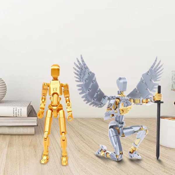 ⁦T13 Action Figure Set Assembled, 3D Printed Titan 13 Dummy Multi-Jointed Robot Toys, Gold Desktop Model with Accessories, Poseable Invincible Gaming Figures for Kids Adults Decoration Collection⁩ - الصورة ⁦6⁩