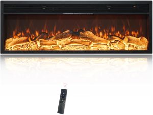 Eblth 125cm -1 Color Electric Fireplace,Retro Recessed Heater Stove with Bluetooth Speaker, Remote Control for Home Office, 1500W Black