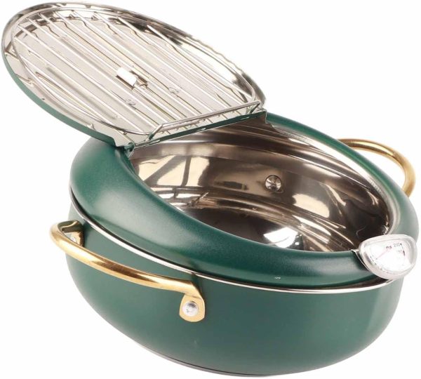 ⁦Jectse Tempura Deep Fryer Pot With Thermometer Mini Stainless Steel Fryer Pan 14cm*11cm⁩ - الصورة ⁦5⁩