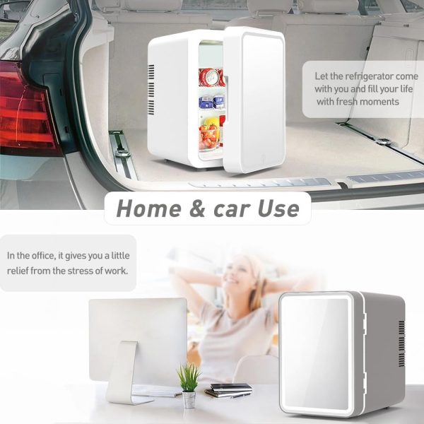 ⁦VUCATIN Mini Makeup Fridges, Portable Take Skincare Fridge, Mirrored Door with Dimmable LED Light,Portable Small Refrigerator for Cosmetics, for Skincare, Food, Bedroom, Office and Car (6L)⁩ - الصورة ⁦7⁩