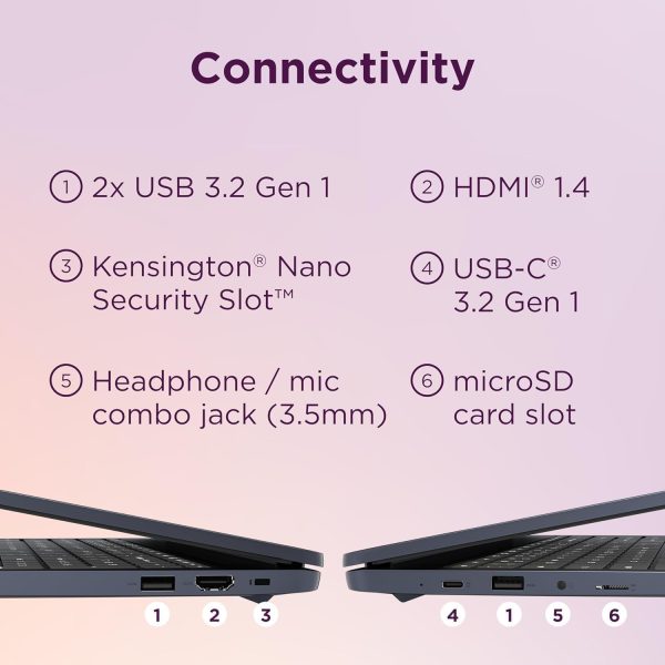 ⁦Lenovo Chromebook 15 (15.6" FHD, 8GB RAM, 128GB Storage (64GB eMMC + 64GB SD Card), 2TB Cloud Storage, Intel Celeron), Home & Student Laptop, Webcam, 10-Hr Long Battery Life, Wi-Fi 6, Chrome OS⁩ - الصورة ⁦6⁩
