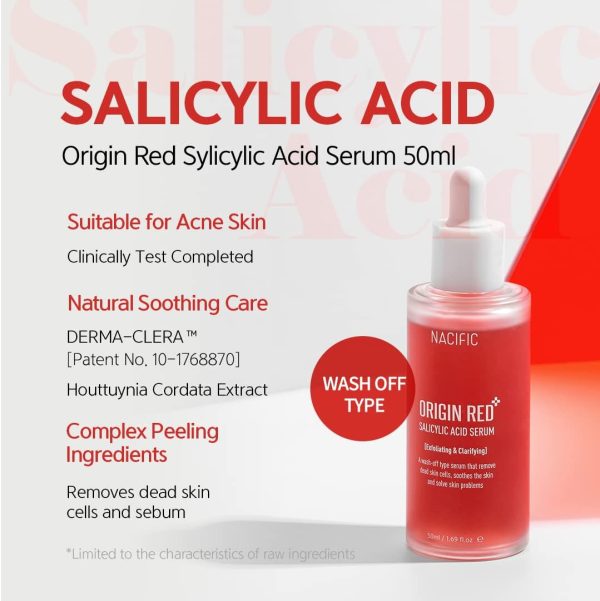 ⁦NACIFIC Origin Red Salicylic Acid Serum 1.69fl.oz 50ml Solution for skin troubles Oil control Remove dead skin Prevent blocking pores cells Korean skincare⁩ - الصورة ⁦2⁩