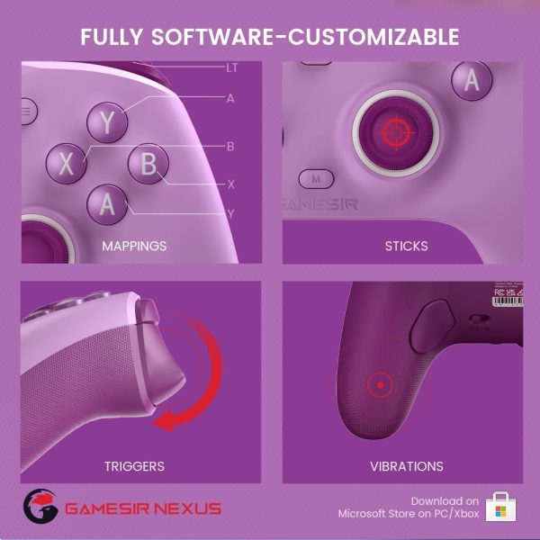 ⁦GameSir G7 SE Wired Controller for Xbox Series X|S, Xbox One & Windows 10/11, Plug and Play Gaming Gamepad with Hall Effect Joysticks/Hall Trigger, 3.5 mm Audio Jack （Purple）⁩ - الصورة ⁦3⁩