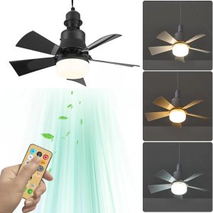 Dpofirs 15.7In Socket Fan Light, Dimmable 3 Color Temp 3 Wind Speed Light Bulb Fan with Remote, 1H 2H 4H Timer Screw in Ceiling Fan in Light Socket for Bedroom Kitchen 85‑265V (Black)