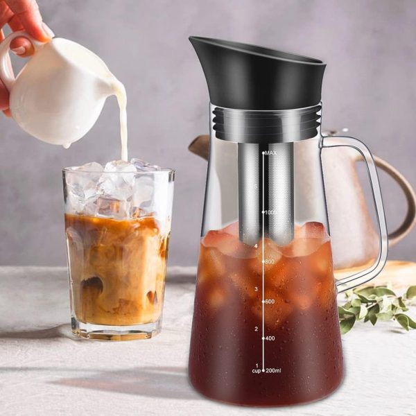 ⁦Azonee Cold Brew Coffee Maker, 1400ml Iced coffee maker Machine, with Removable 304 Stainless Steel Fine Mesh Infuser, Cold Brew Coffee Iced Hot Tea Maker, Cold Brew Tea and Fruit Infused Water⁩ - الصورة ⁦2⁩