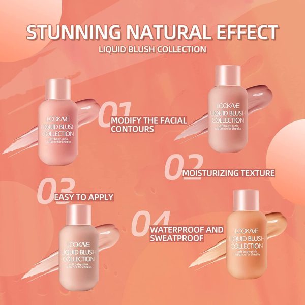 ⁦MAKINGTEC Liquid Cream Blush Makeup, Velvet Mousse Texture Lightweight Gel-Cream Blusher, for Cheeks Breathable Feel, Natural Looking Sheer Flush Of Color Long Lasting Waterproof⁩ - الصورة ⁦5⁩