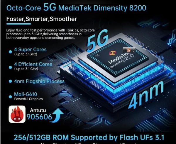 ⁦8849 Tank 3S Rugged Smartphone with Projector 32GB RAM +512GB ROM Dimensity 8200 5G 50MP Main Camrea 64MP Night Vision Dual Sim⁩ - الصورة ⁦3⁩