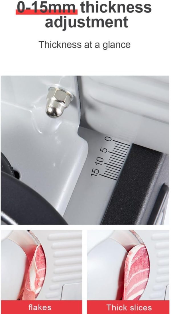 ⁦Electric Slicer and Cutting Machine, Removable Stainless Steel Blade Pusher, Cheese Fruit Vegetable Bread Cutter Adjustable Knob for Thickness Food 500W SK-446 Silver⁩ - الصورة ⁦4⁩
