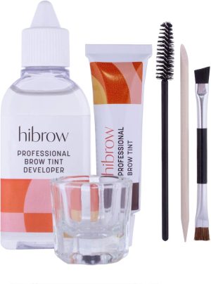 Hi Brow Professional Tinting Kit - Eyebrow Dye Full Size Set - 15ml Tint, 50ml Tint Developer, Glass Mixing Dish, Dual End Brush, Mascara Wand, Orange Wood Stick (Dark Charcoal)
