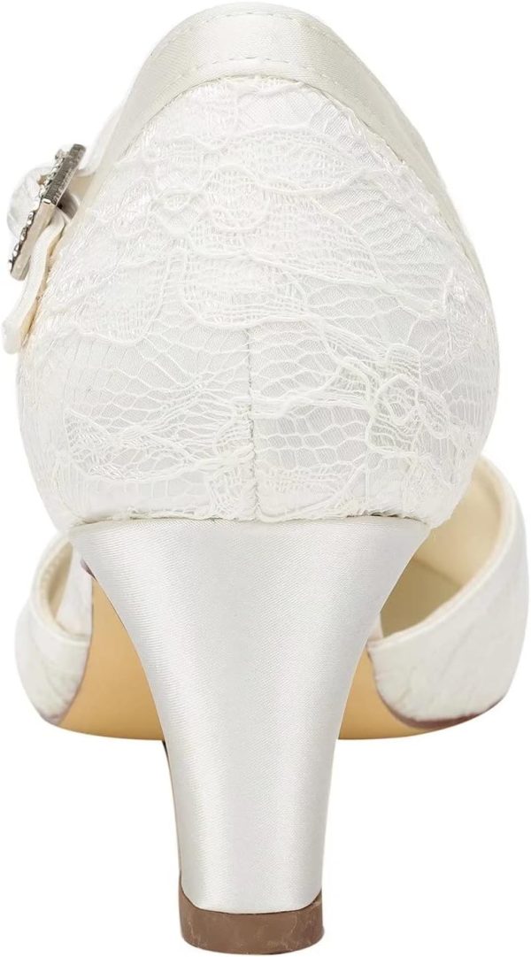 ⁦Emily Bridal Bridal Shoes Women's Lace Satin Stiletto Pumps Sandals⁩ - الصورة ⁦4⁩