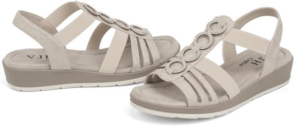 ⁦VJH confort Women's Flat Sandals Comfortable Rhinestone Dressy sandals Elastic Open toe Low Wedge Sandals for Summer⁩ - الصورة ⁦6⁩