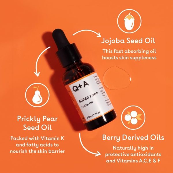 ⁦Q+A Super Food Facial Oil. A complexion enhancing face oil packed with 100% natural ingredients 30ml⁩ - الصورة ⁦4⁩