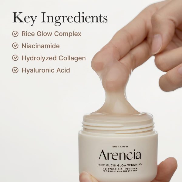 ⁦Arencia Rice Mucin Overnight Glow Face Mask Serum 30, 1.76 oz, Plumps Skin with Hyaluronic Acid⁩ - الصورة ⁦4⁩