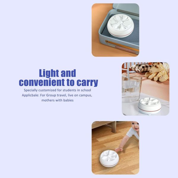 ⁦NALACAL Mini Ultrasonic Turbine Washing Machine, Portable Mini Ultrasonic Washer for Home, 50 Seconds Reverse Clean Circle High Strength Torque Pulsator, Business, Travel, College Room, RV, Apartment⁩ - الصورة ⁦3⁩