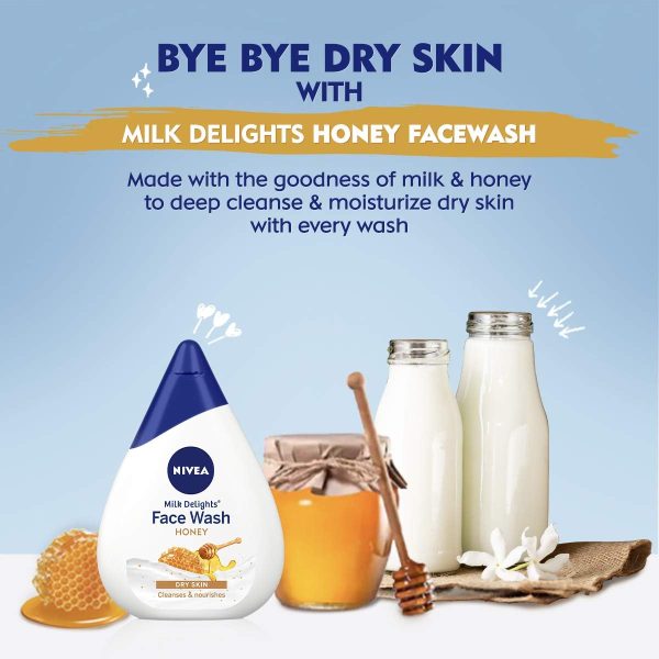 ⁦NIVEA Milk Delight Face wash For Oily, Normal, Sensitive Dry skin 100ml Pack (Moisturizing Honey - Dry skin)⁩ - الصورة ⁦2⁩
