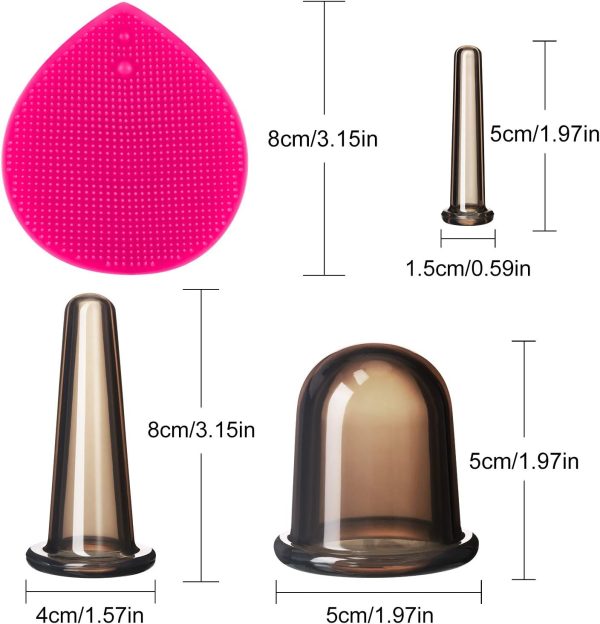 ⁦BBTO Silicone Facial Cupping Set, Vacuum Massage Cup Kit for Body, Face, Neck, Back, and Eye, 6 Cups and Exfoliating Brush⁩ - الصورة ⁦2⁩
