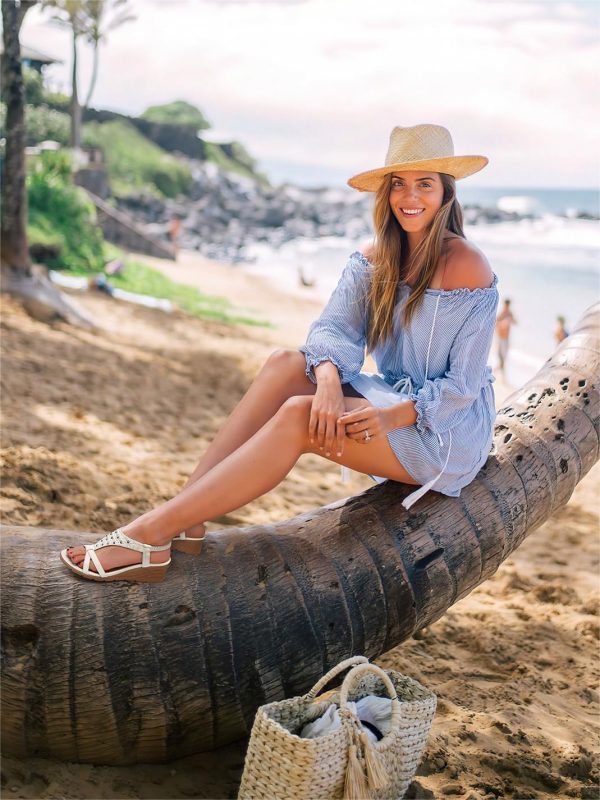 ⁦TEMOFON Wedge Sandals for Women Casual Summer Comfortable Bohemia Beach Sandals Open Toe Mid Heel Rhinestones Platform Shoes Sandal⁩ - الصورة ⁦3⁩