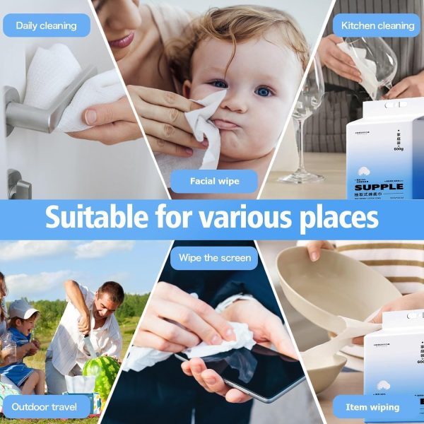 ⁦Azonee Disposable Face Towel, Thickening Ultra Soft Washcloths, 180 Count Facial Cotton Tissue, Lint-free cotton dry wipes Multi-Purpose for Skin Care, Make-up Wipes, Face Wipes and Facial Cleansing⁩ - الصورة ⁦3⁩