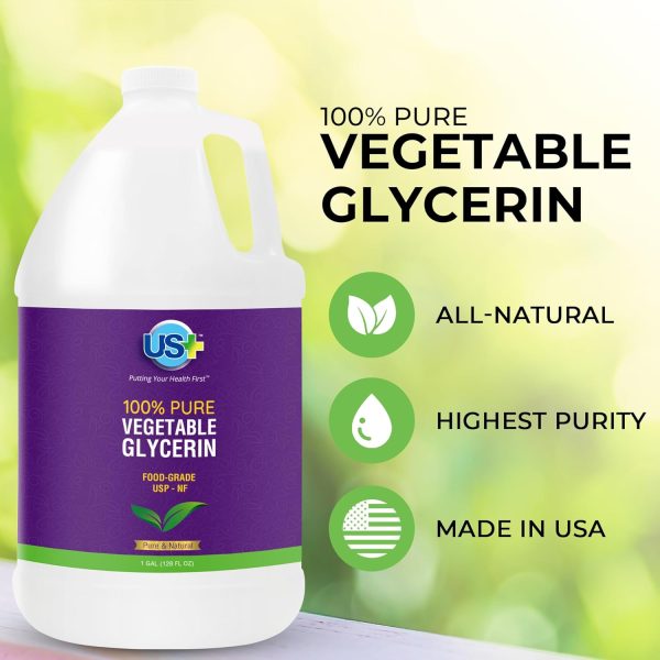 ⁦US+ 100% Pure Vegetable Glycerin - Pharmaceutical & Food Grade (USP) - Premium Quality All-Natural Moisturizer & Cleanser - For skin, hair, soaps & more (1 Gallon)⁩ - الصورة ⁦2⁩