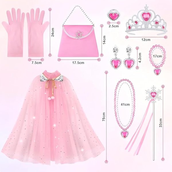 ⁦Princess Costume Dress up Clothes for Girl 3-10 Year Old, Princess Cape Set with Beaded Jewelry, Princess Cosplay Up Set for Little Girls Toddler Birthday Halloween Party⁩ - الصورة ⁦2⁩