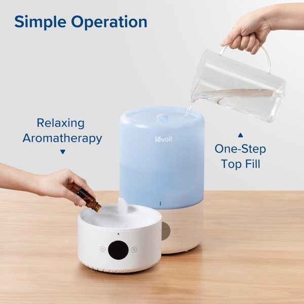 ⁦LEVOIT Dual 200S Smart Humidifiers for Bedroom, Top Fill, Customize Humidity for Home, Baby Nursery & Plants with Humidistat, Essential Oil Diffuser, Schedule, Timer, APP & Voice Control, 3L, Blue⁩ - الصورة ⁦6⁩