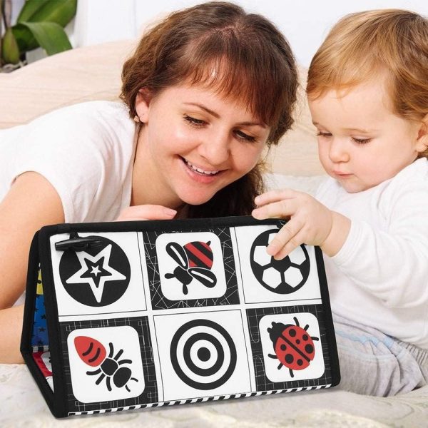 ⁦Tummy Time Floor Mirror, Newborn Toys Infant Toys 0 3 Months Brain Development High Contrast Baby Toys Black and White, Baby Mirror Tummy Time Toys for Infants Sensory Baby Toy 0-6 Months Gift⁩ - الصورة ⁦3⁩