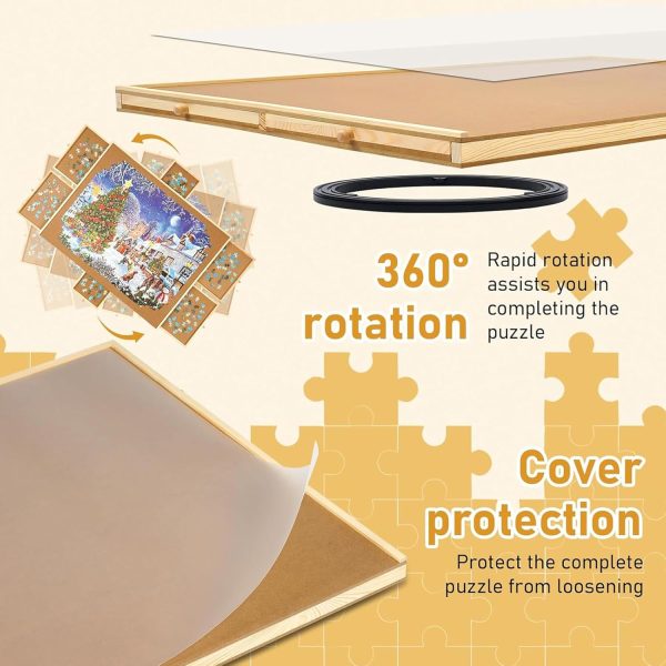 ⁦1500 Piece Rotating Puzzle Board with 6 Drawers and Cover, Portable Wooden Jigsaw Puzzle Table, Spinning Puzzle Boards for Adults and mom, 94 * 71 * 1.5Cm⁩ - الصورة ⁦2⁩