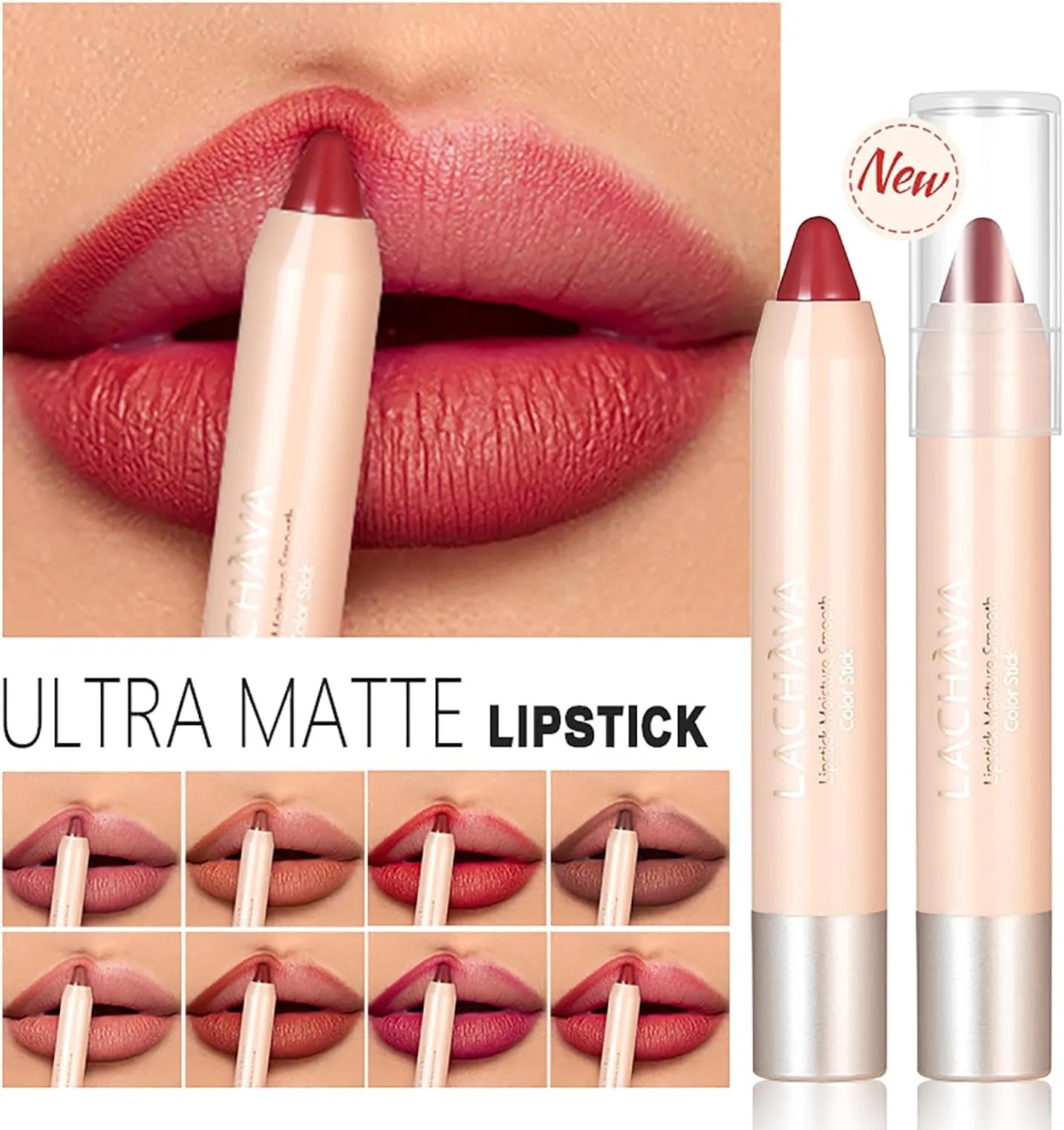 Hepiide 2 Pcs Nude Matte Velvet Crayon Lipstick, Moisturizing Lightweight Creamy Lip Color, Waterproof Long-Lasting Crayon Lip Gloss for Women, Non-Sticky, Ultra Matte Lip Liner Pen (Color, 08)