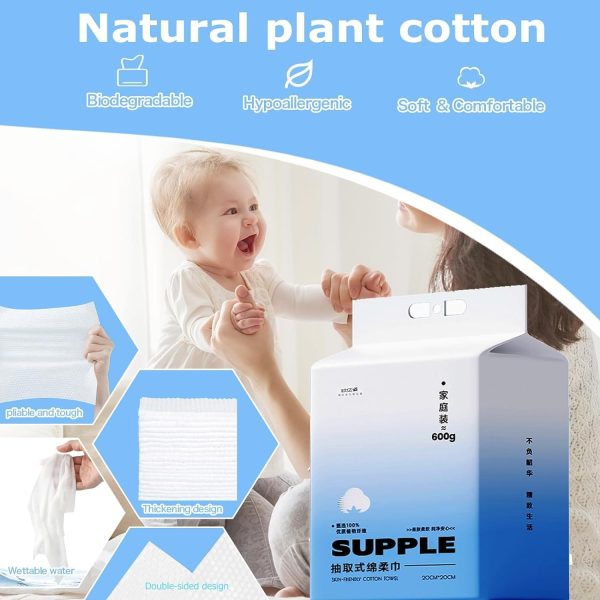 ⁦Azonee Disposable Face Towel, Thickening Ultra Soft Washcloths, 180 Count Facial Cotton Tissue, Lint-free cotton dry wipes Multi-Purpose for Skin Care, Make-up Wipes, Face Wipes and Facial Cleansing⁩ - الصورة ⁦4⁩
