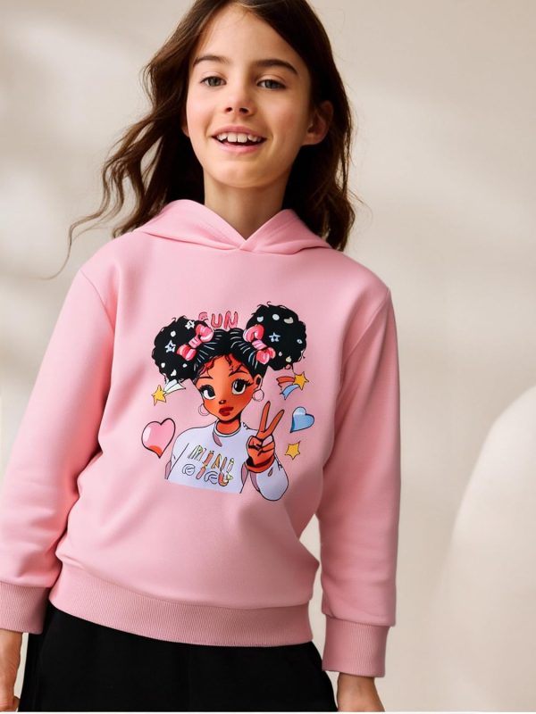 ⁦Kid Toddler Girls Clothes Cartoon Pattern Print Sweatshirt Hoodie Sports Pants 2PC Girl Fall Winter Clothing Set⁩ - الصورة ⁦2⁩