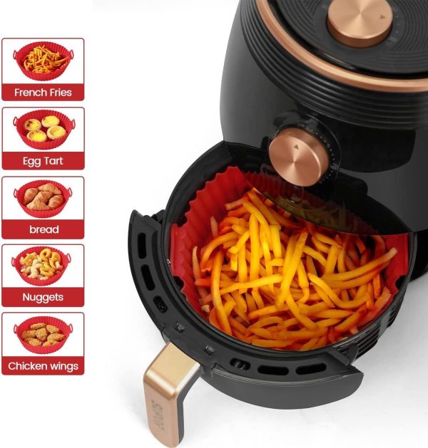 ⁦FCfit Air Fryer Silicone Liner Set - 4 Pack Reusable Pots for Easy Cleaning - Oven and Microwave Accessories (Pink, Gray, Red, Blue)⁩ - الصورة ⁦3⁩