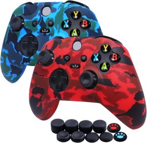 Jusy [2 Pack] for Xbox Series X/S Controller Soft Silicone Cover Skin, Sweat-Proof Anti-Slip Case Cover Protective Accessories Set, Dust-Proof Skin for Xbox Series X/S, with 10 Thumb Grips (Red+Blue)