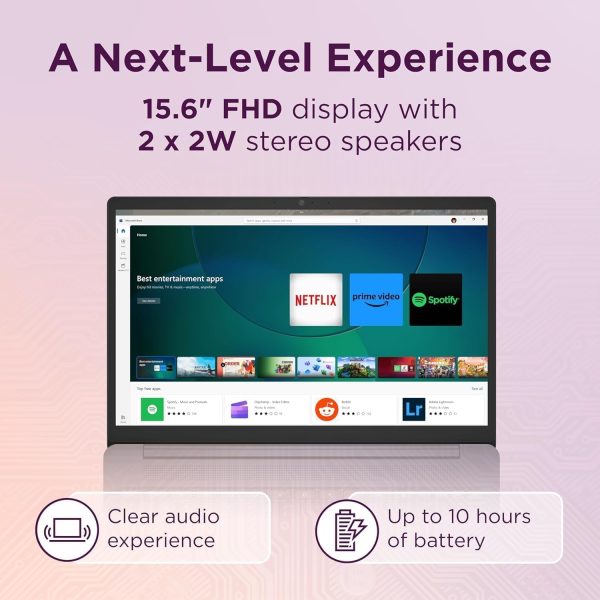 ⁦Lenovo Chromebook 15 (15.6" FHD, 8GB RAM, 128GB Storage (64GB eMMC + 64GB SD Card), 2TB Cloud Storage, Intel Celeron), Home & Student Laptop, Webcam, 10-Hr Long Battery Life, Wi-Fi 6, Chrome OS⁩ - الصورة ⁦4⁩