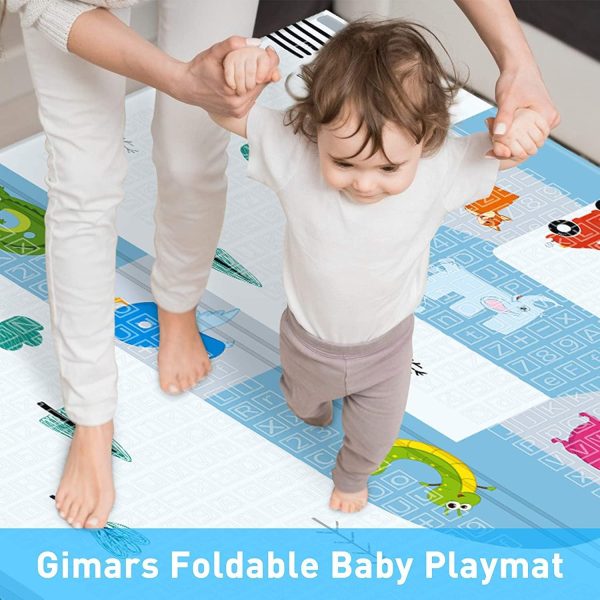 ⁦HI-FINE Foldable Baby Play Mat,Foam Baby Mat for Floor with Storage Bag Waterproof Crawling Mat for Toddlers and Infants,Non Slip Playmat for Babies (200 * 180 * 1.5CM) (Car/Deer)⁩ - الصورة ⁦7⁩