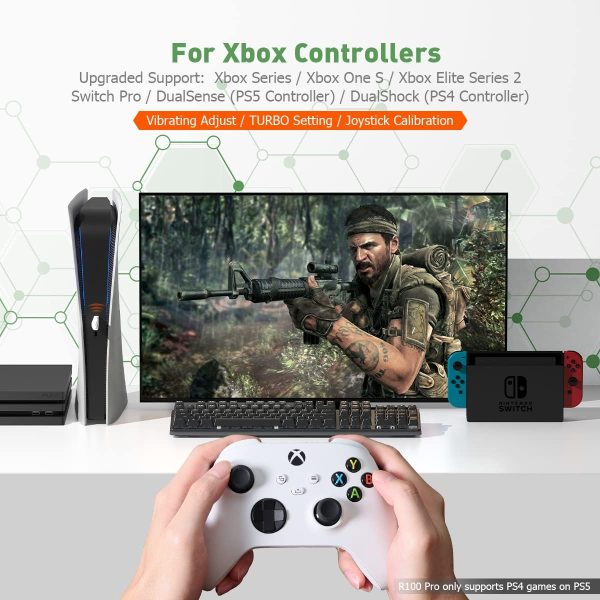 ⁦Controller Adapters, BIGBIG WON R100 Pro Wireless Adapter for Xbox One X|S Controller/Xbox Series X|S Controller/Elite Series 2/PS5/PS4/Switch Controller Playing on PS4/Switch/PC Windows11&10(1pc)⁩ - الصورة ⁦4⁩
